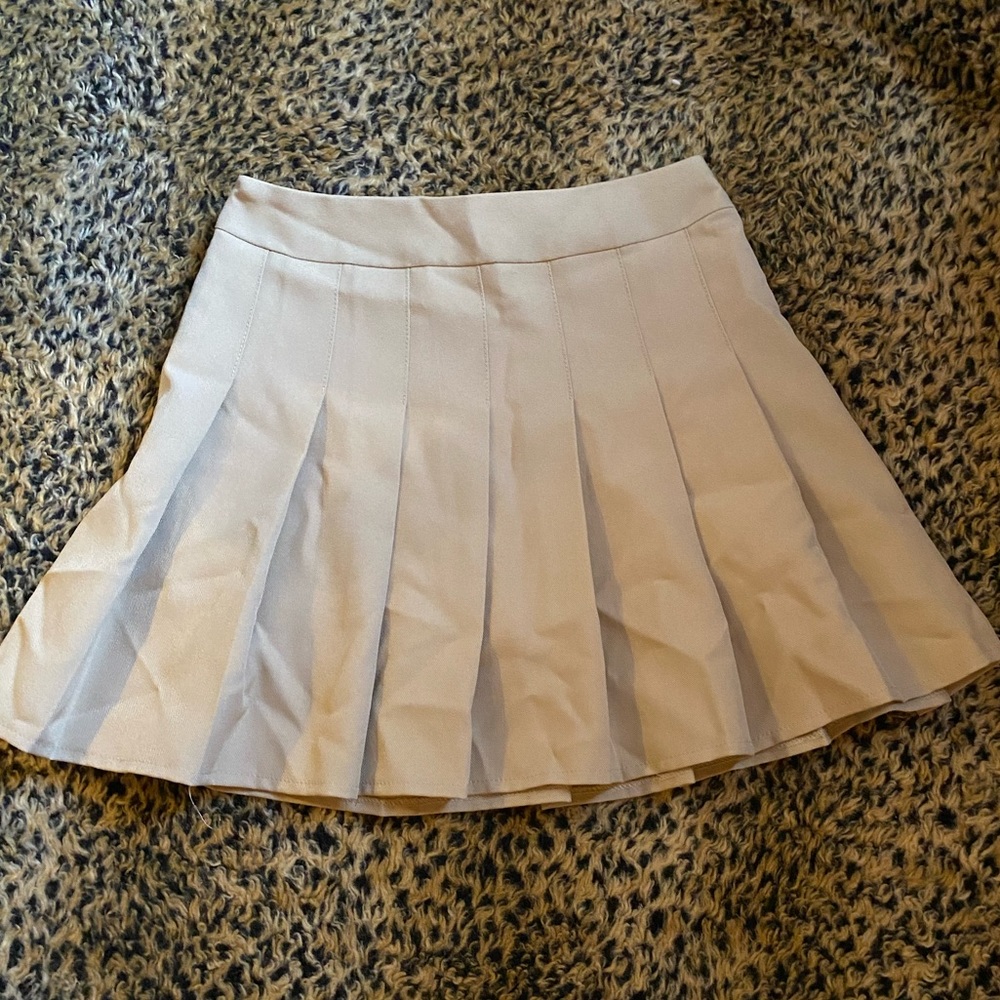 pleated khaki mini skirt